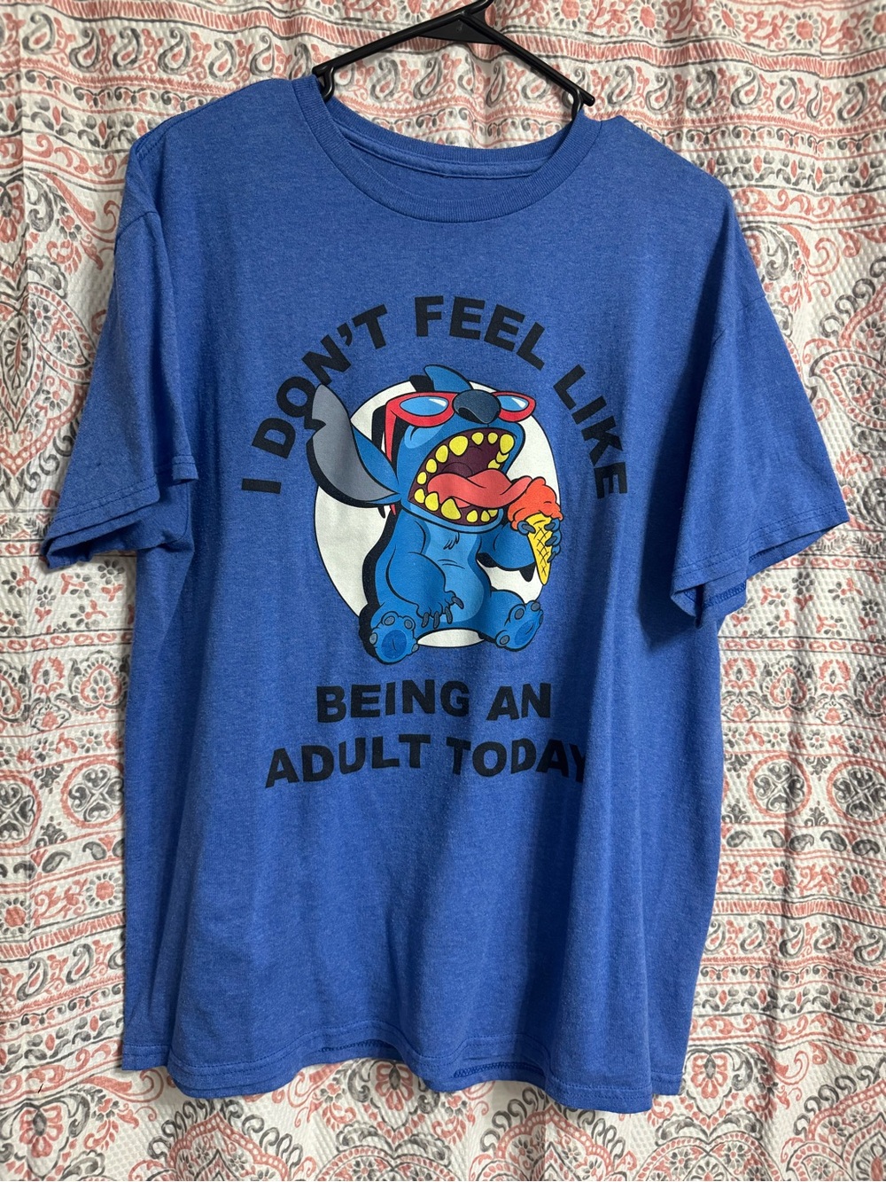 Disney Stitch Unisex Blue T-Shirt L/G "I Don’t Feel Like Being An Adult Today"